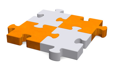 3d grey puzzle with orange diagonal, perspective