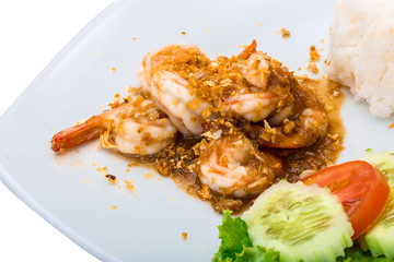 Shrimps with garlic and rice