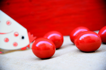 Easter eggs, basket, paper hen