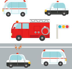 かわいいパトカー、救急車、消防車 © logistock