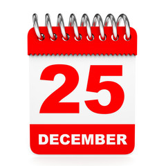 Calendar on white background. 25 December.