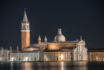 Fototapeta na wymiar Night view of San Giorgio Cathedral and Tower, Venice