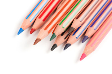 Colour pencils isolated on white background close up