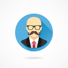 Vector Bald Man with Mustache in Business Suit Icon