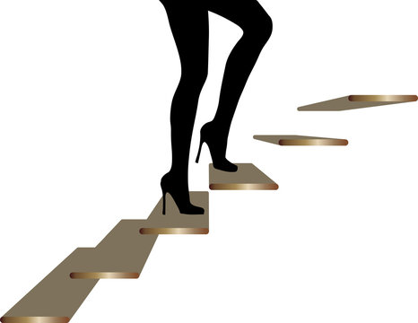 Womans legs walking on stairs