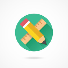 Vector Pencil and Ruler Icon Education or Prototyping Concept