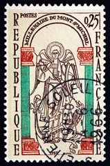 Postage stamp France 1966 St. Michael Slaying the Dragon