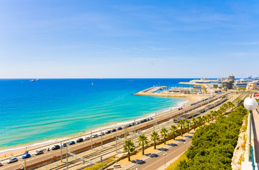 Fototapeta na wymiar coast Tarragona: sea, railway and petrochemical plant