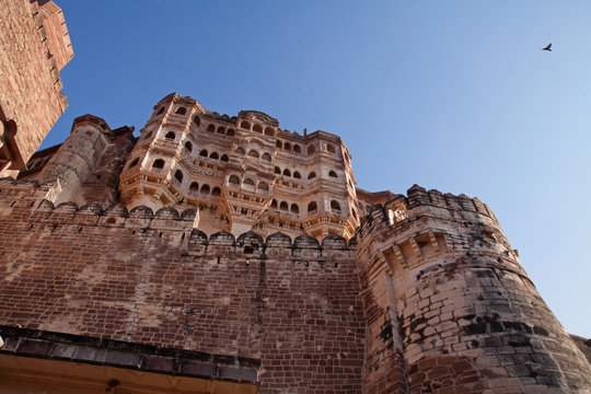 MEHERANGARH HILL FORT SOARING INTO BLUE SKIES