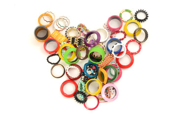 Colorful jewelery in the shape of a heart