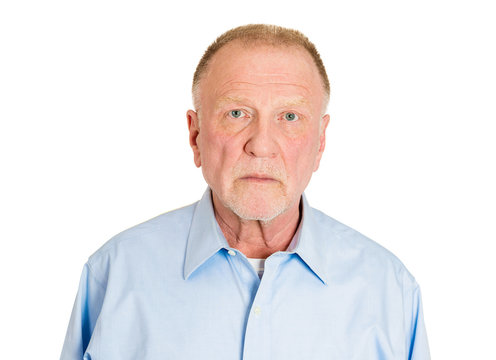 Headshot serious older senior man isolated on white background 