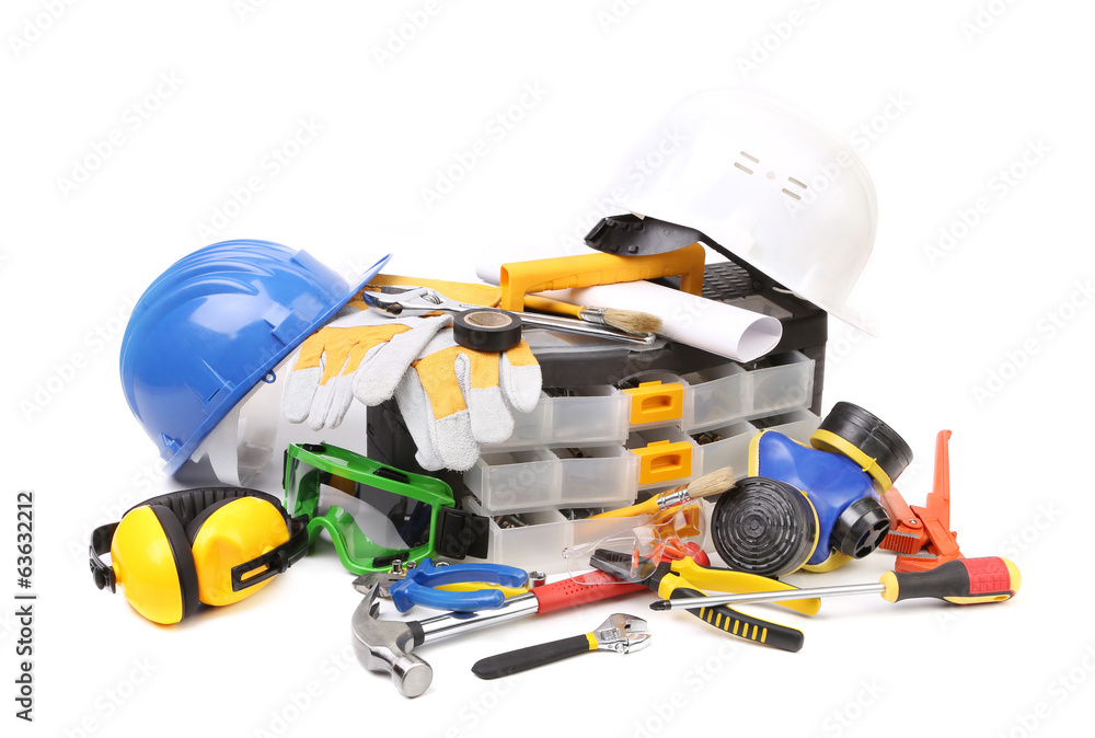 Wall mural safety gear kit with tool box.