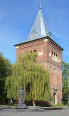 Bell tower and monument of Yuriy Drohobych, Ukraine - obrazy, fototapety, plakaty
