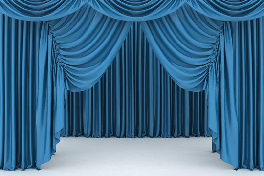 Open blue theater curtain, background