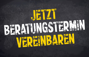 Kreidetafel mit Stempel und Beratungstermin