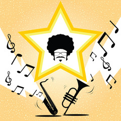 afro man with saxophone and trumpet music vector