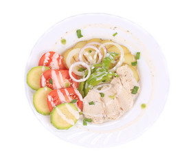 Chicken salad with potatoes.