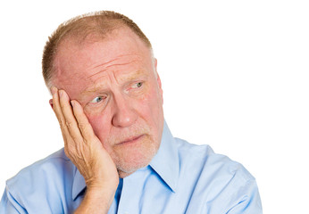 Headshot, portrait thoughtful sad, depressed older gentleman