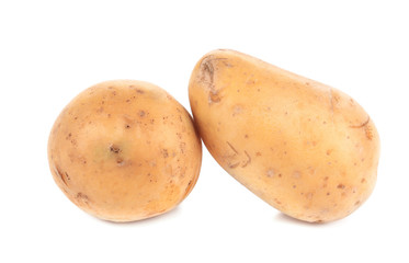 Raw potatoes on white background.