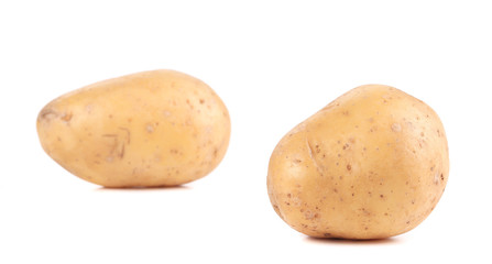 Raw potatoes on white background.