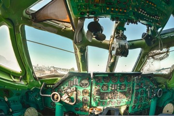 Interior of an old aircraft with control panel