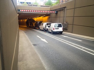 car accident in a city tunnel