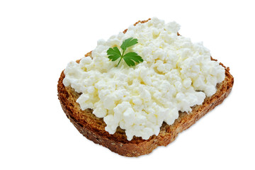 Slice of bread with cottage cheese