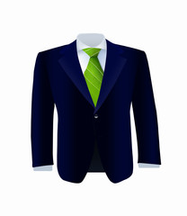 Isolated blue costume with green tie