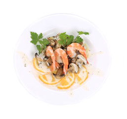 Shrimp salad with mushrooms and white sauce.