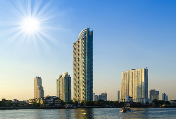Naklejka premium Bangkok city downtown at night