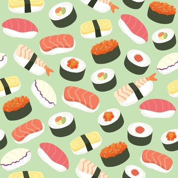 Cute Sushi background seamless pattern