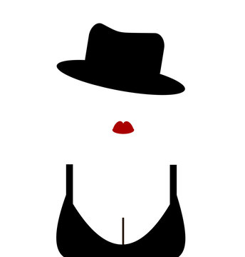 Woman Wearing Fedora Hat And Bikini Top
