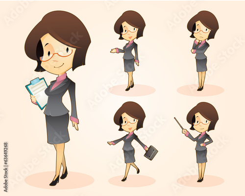"cartoon business woman set various poses" Stock image and royalty-free