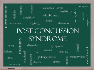 Post Concussion Syndrome Word Cloud Concept on a Blackboard