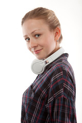 Girl with headphones listening music