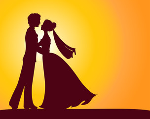 Silhouettes of bride and groom