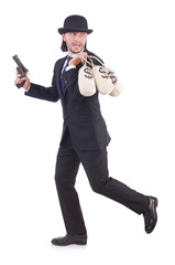 Businessman criminal with sacks of money