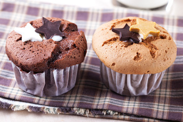 chocolate cup cake with chocolate star and cholate cup cake