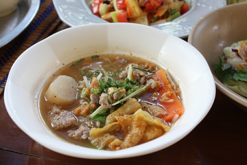 Spicy Thai noodle soup with pork.