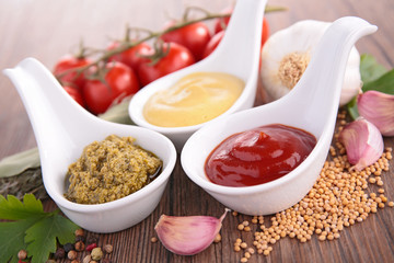 ketchup,pesto and mustard