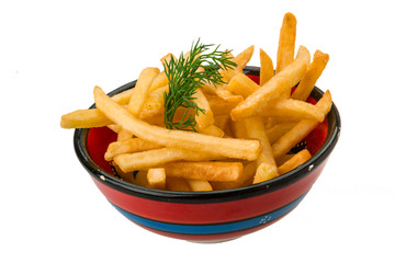 French fries on white background