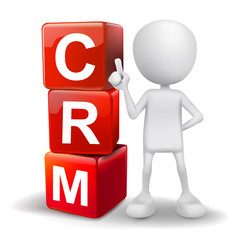 3d illustration of person with word CRM cubes