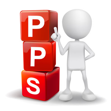 3d illustration of person with word PPS cubes