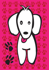 Cute White Puppy and paw print background