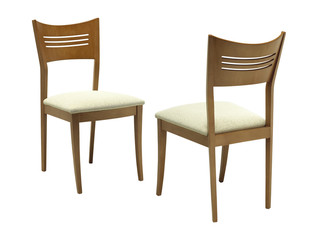 A pair of wooden chairs.