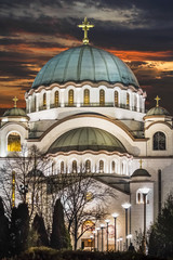 Fototapeta na wymiar St. Sava Church Illuminated At Night - Belgrade - Republic of Se