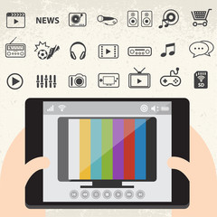 Mobile smart TV and Entertainment icons set