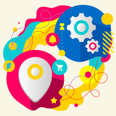 Obraz premium Geo location and gears on abstract colorful splashes background
