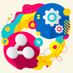 Symbol link and gears on abstract colorful splashes background w
