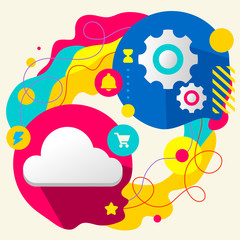 Cloud and gears on abstract colorful splashes background with di